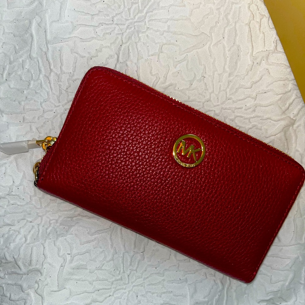 Brand new with tags Michael Kors Fulton Zip Around Wallet in Red
